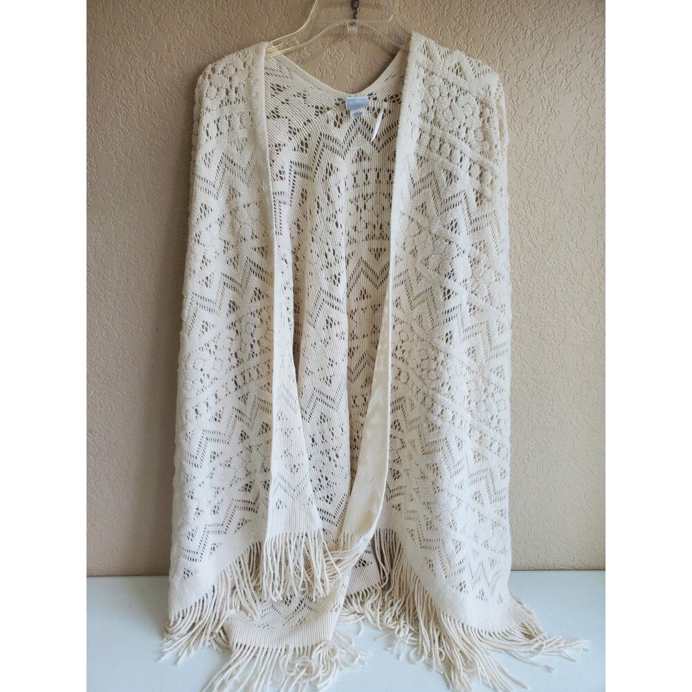 Sonoma Wrap Shawl Sweater One Size Cottage Boho Cream Open Knit
